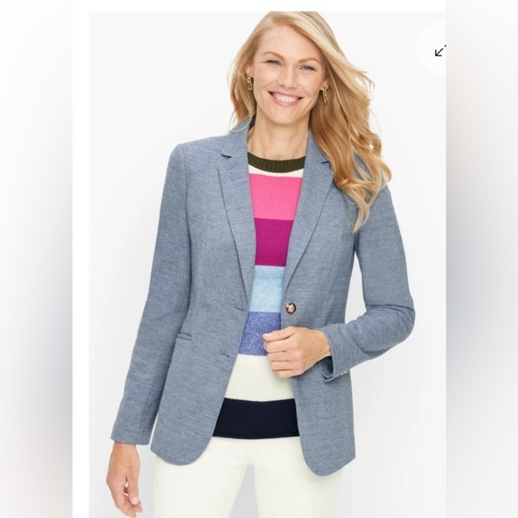 Talbots Jackets & Blazers - Talbots Blue Shetland blazer /knit stretch jacket size 12,free Blue Ombre scarf